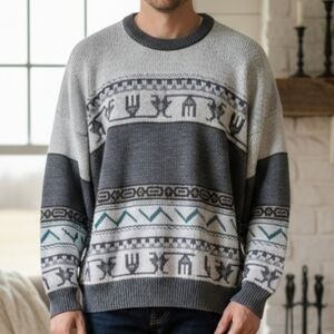 Tip Top XL 90s Aztec Eclectic Grandpa Cabincore Oversized Knit Sweater